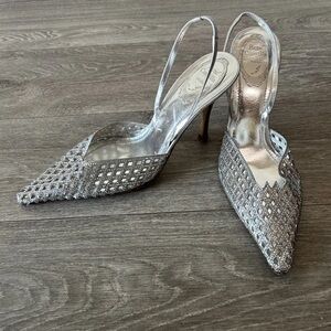Rene Caovilla Silver Rhinestone Slingback Heels IT 40 US 9 Italy Pointed Toe
